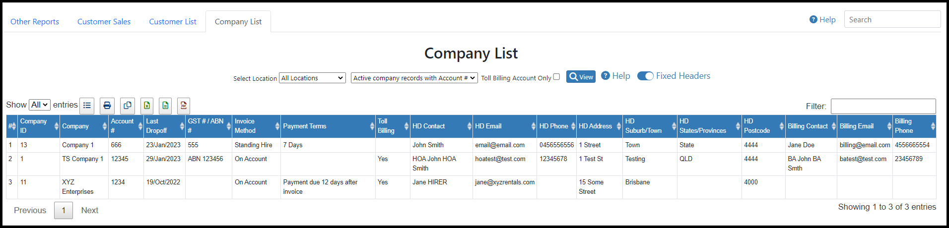 Company List Report