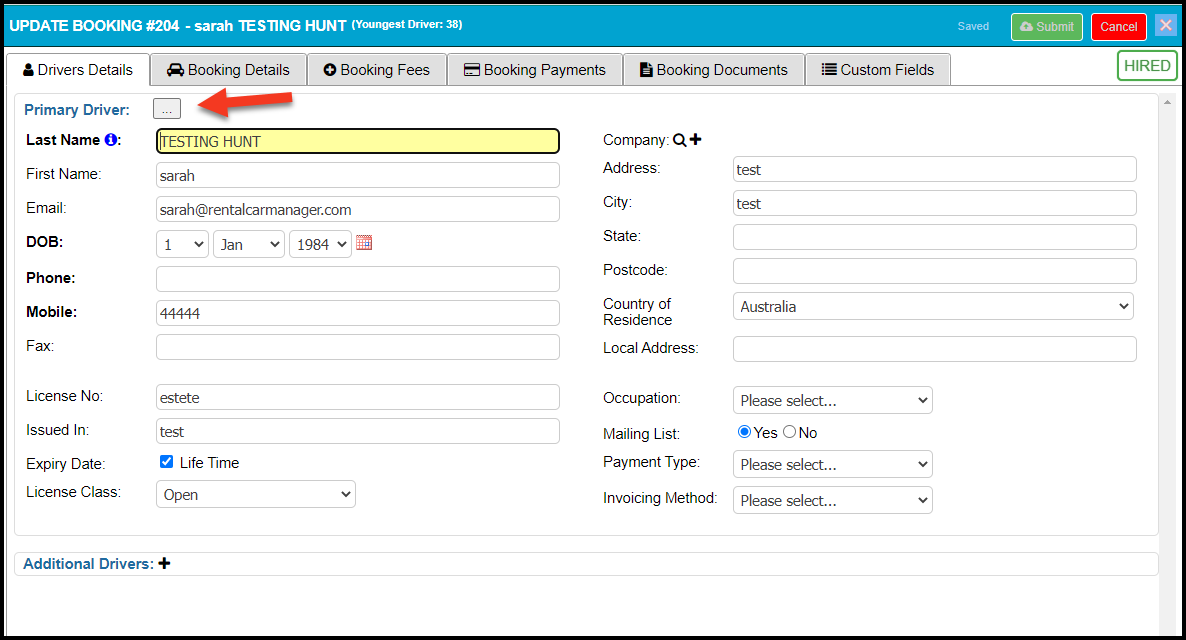 Adding a Customer to the Do Not Rent List from Booking Form